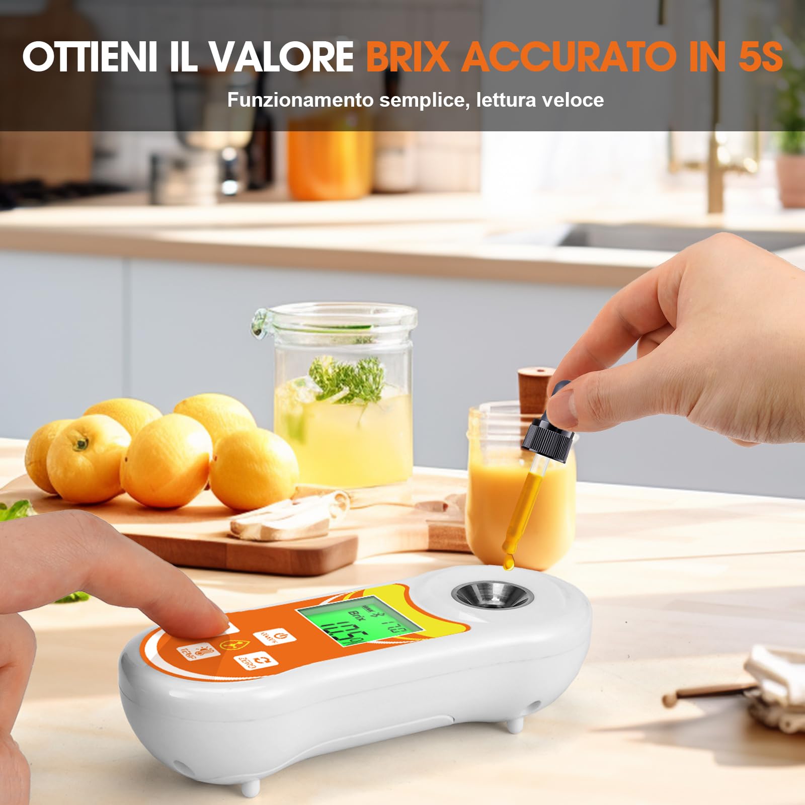 Rifrattometro Brix intelligente, tester Brix digitale YINMIK (0-60%), misuratore zucchero con ATC, metro Brix portatile per frutta, produzione casalinga di vino e birra, caffè, succo, cibo, verdura