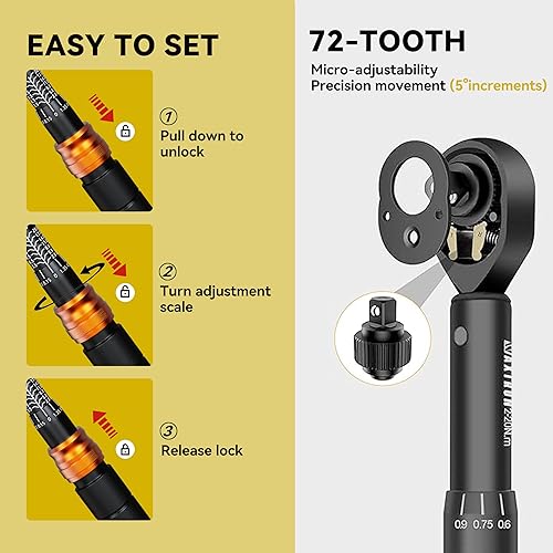 Miniatura 5 de Juego de llaves dinamométricas para bicicleta de 32 piezas, 14 pulgadas, 2-20 N.m, 72 dientes reversibles con liberación rápida