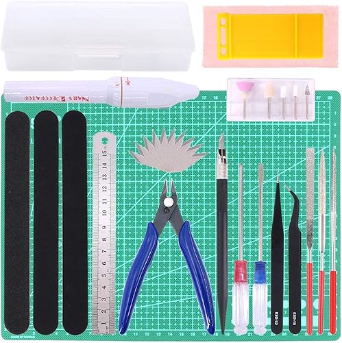 Keadic Juego de 29 piezas de herramientas básicas de Gundam Modeler con una caja de plástico y bolsa para el modelo Hobby Montar edificio