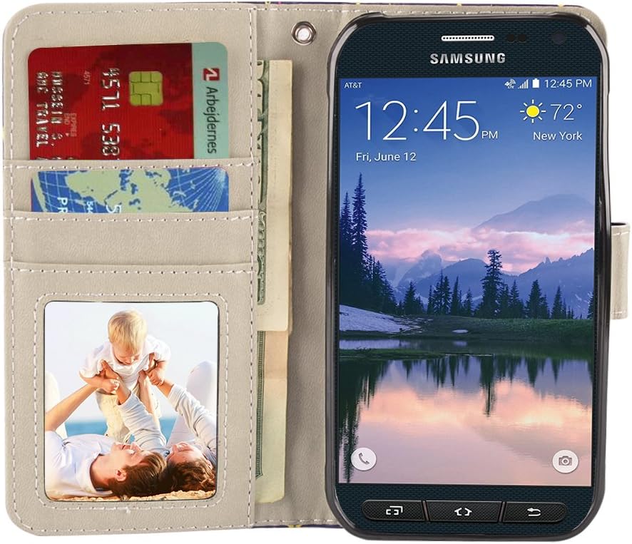 UrSpeedtekLive S6 Active Case, Galaxy S6 Active Wallet Case, Premium PU Leather Wristlet Flip Case Cover with Card Slots & Stand for Samsung Galaxy S6 Active, Elephant (NOT for Galaxy S6)