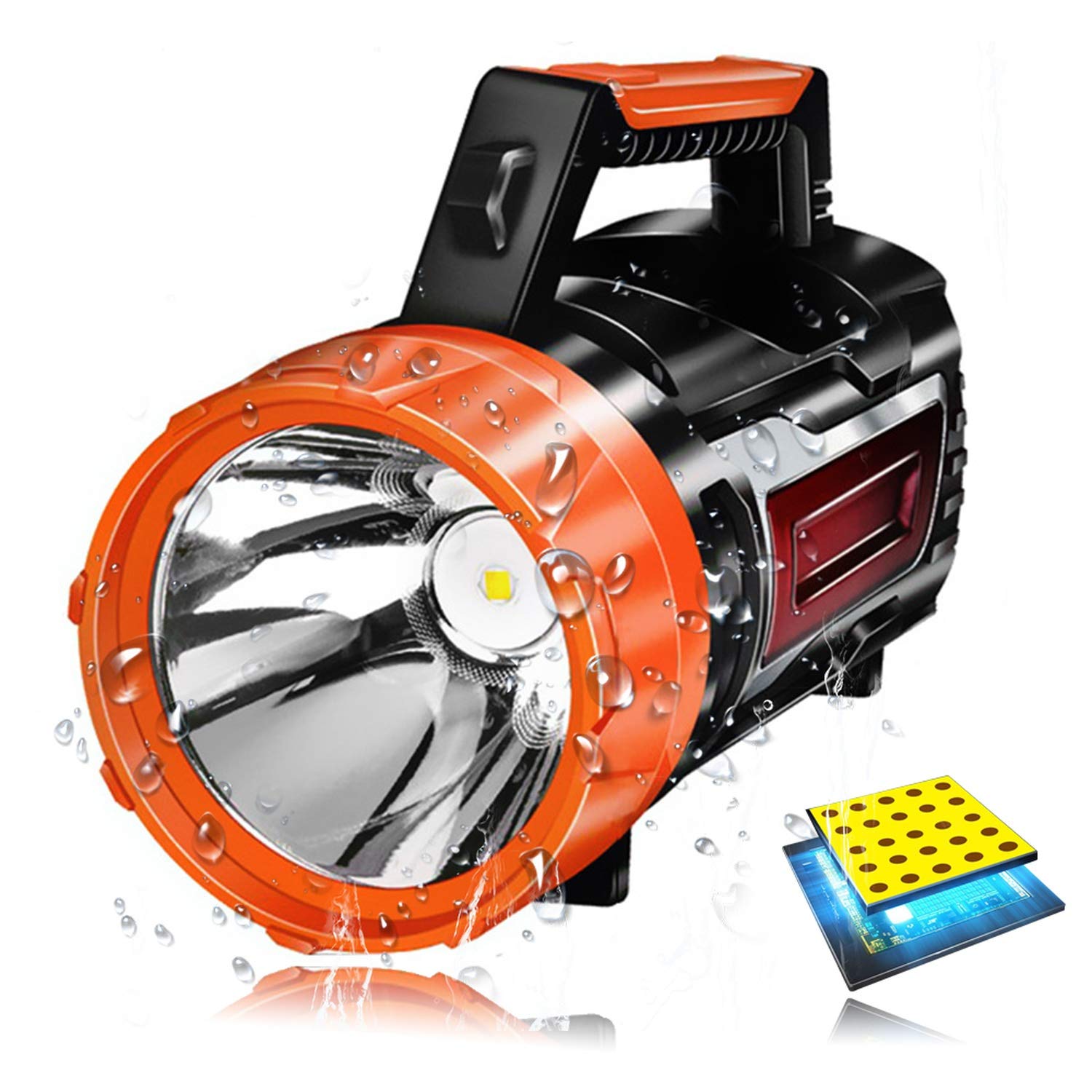 Ultra Bright Portable Spotlight L-Ed Searchlight Flashlight With Side Light Built In Rechargeable Battery Red Light + White Light