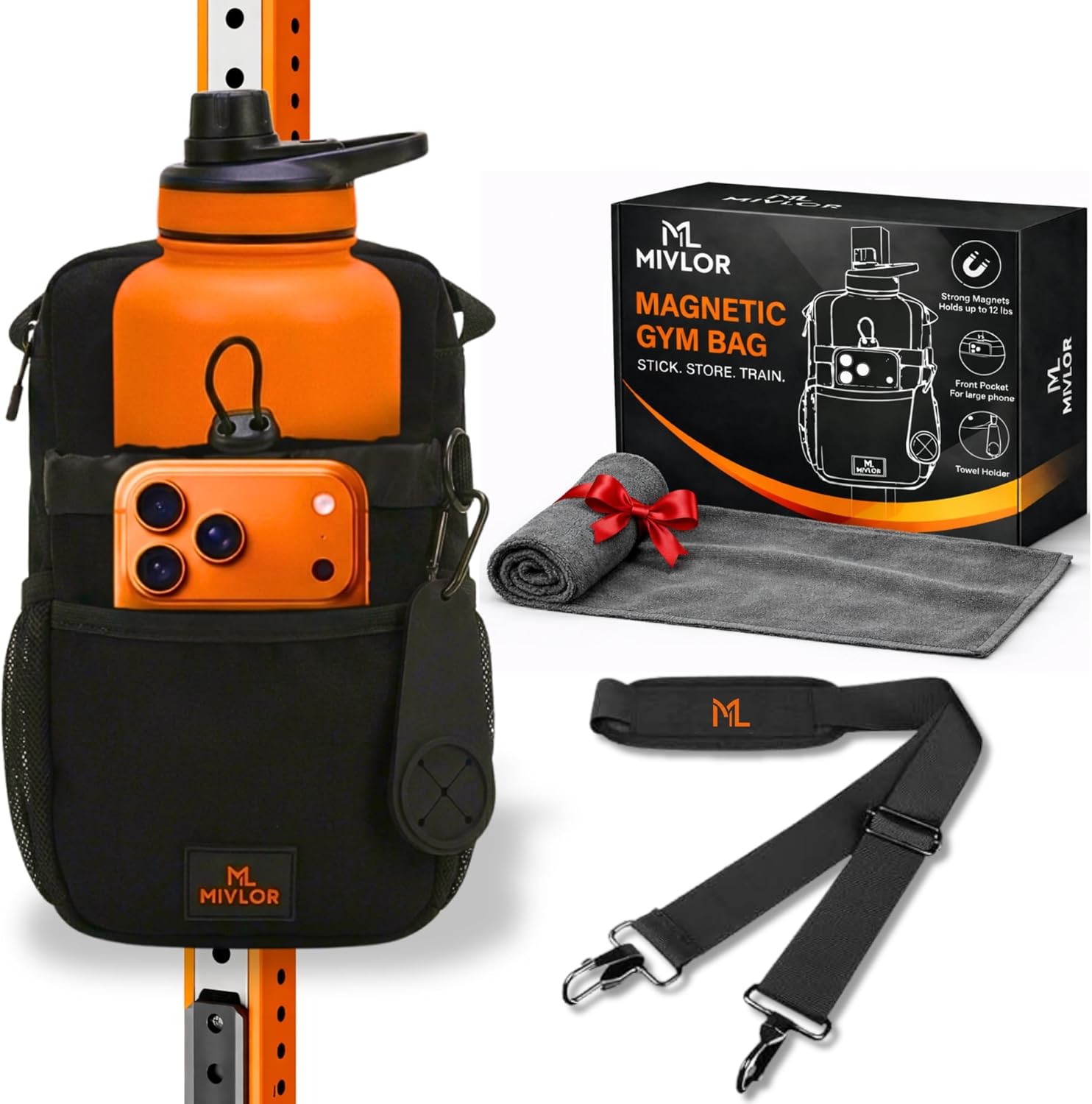 Magnetic Gym Bag for Men and Women - Magnet Water Bottle Holder Sling Carrier with Crossbody Shoulder Strap Gym Accessories Pouch,Phone Pockets for Sports,Travel,Walking,Workout