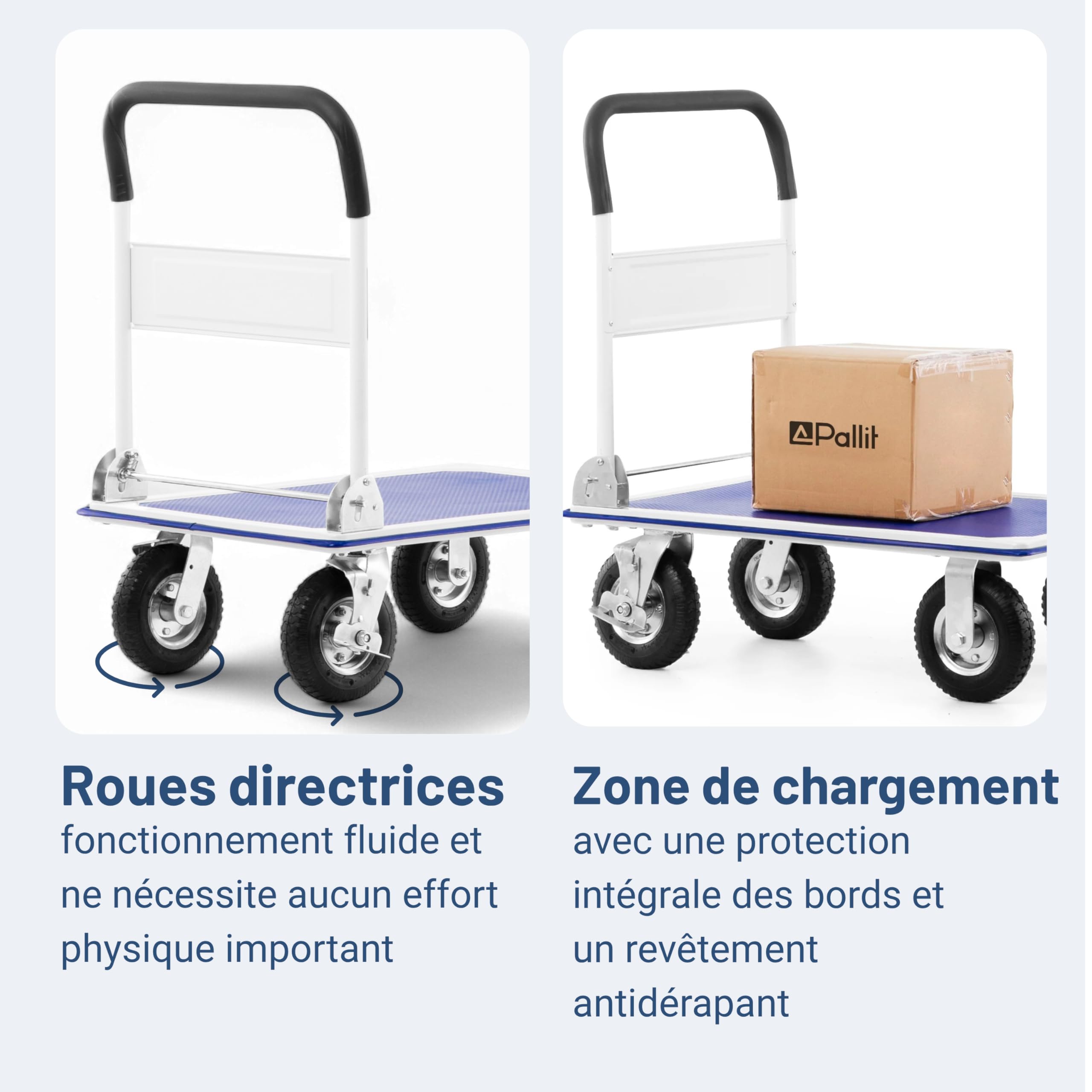 Pallit Chariot de Transport Tout Terrain - Roue Gonflable, 300 kg, Plateforme Rabattable 880 x 580 mm, Chariot a roulettes pour Charge Lourde - Carry-R