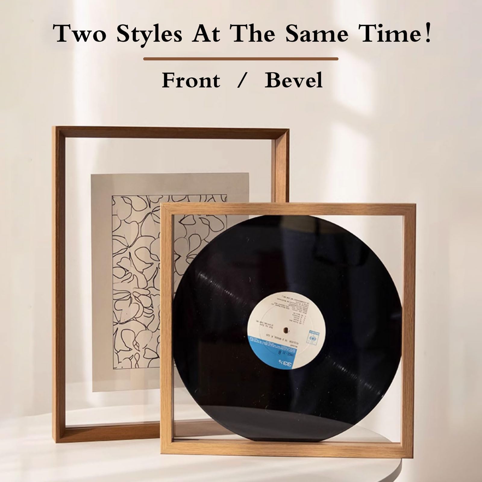 Cadre Photo Flottant En Verre Transparent Double Face Décoratif En Bois Naturel Pour L'affichage De Photos Sur Table