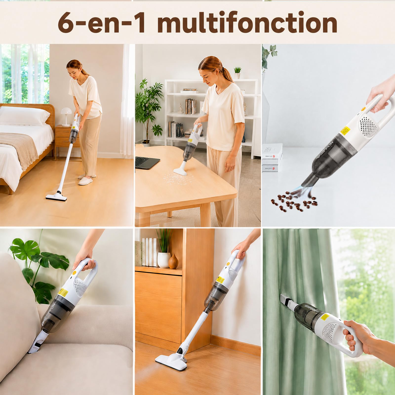 Aspirateur à Main sans Fil 6-en-1, Mini-aspirateur Portable - Blanc