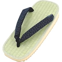 Japanese Setta Sandals Real Rush Grass Igusa Tatami Surface, Indigo-Dyed Pattern Thong, Cushioned Sponge Sole Made in Japan Seigaiha/Asanoha/Ichimatsu Sizes L, XL, XXL, 3XL