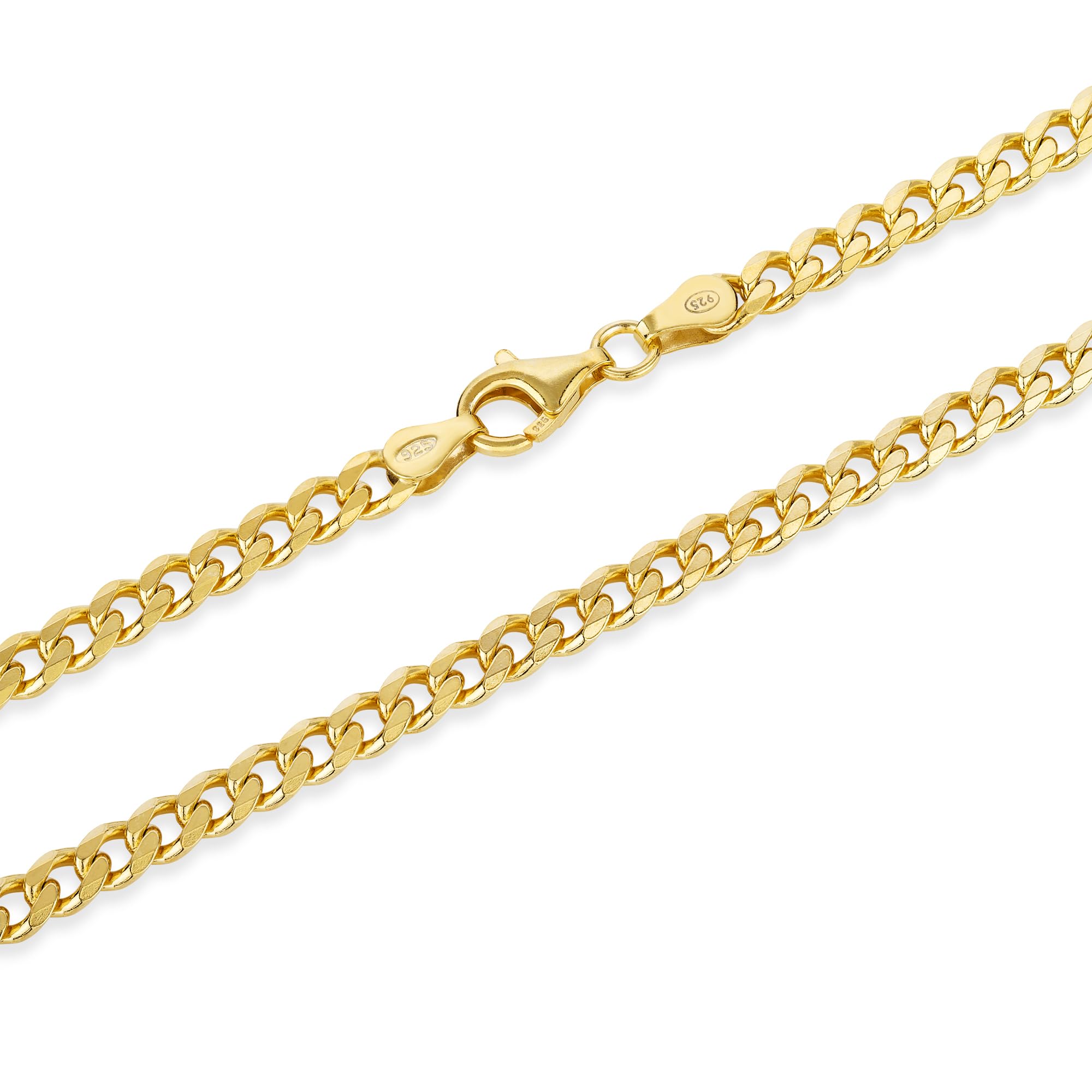 Panzerkette Herren vergoldet 925 Silber Kette 4,2 mm Goldkette LJ1042 | goldene Männer Halskette Silberkette ohne Anhänger aus 925er Sterlingsilber 24k vergoldete Länge 45 50 55 60 cm