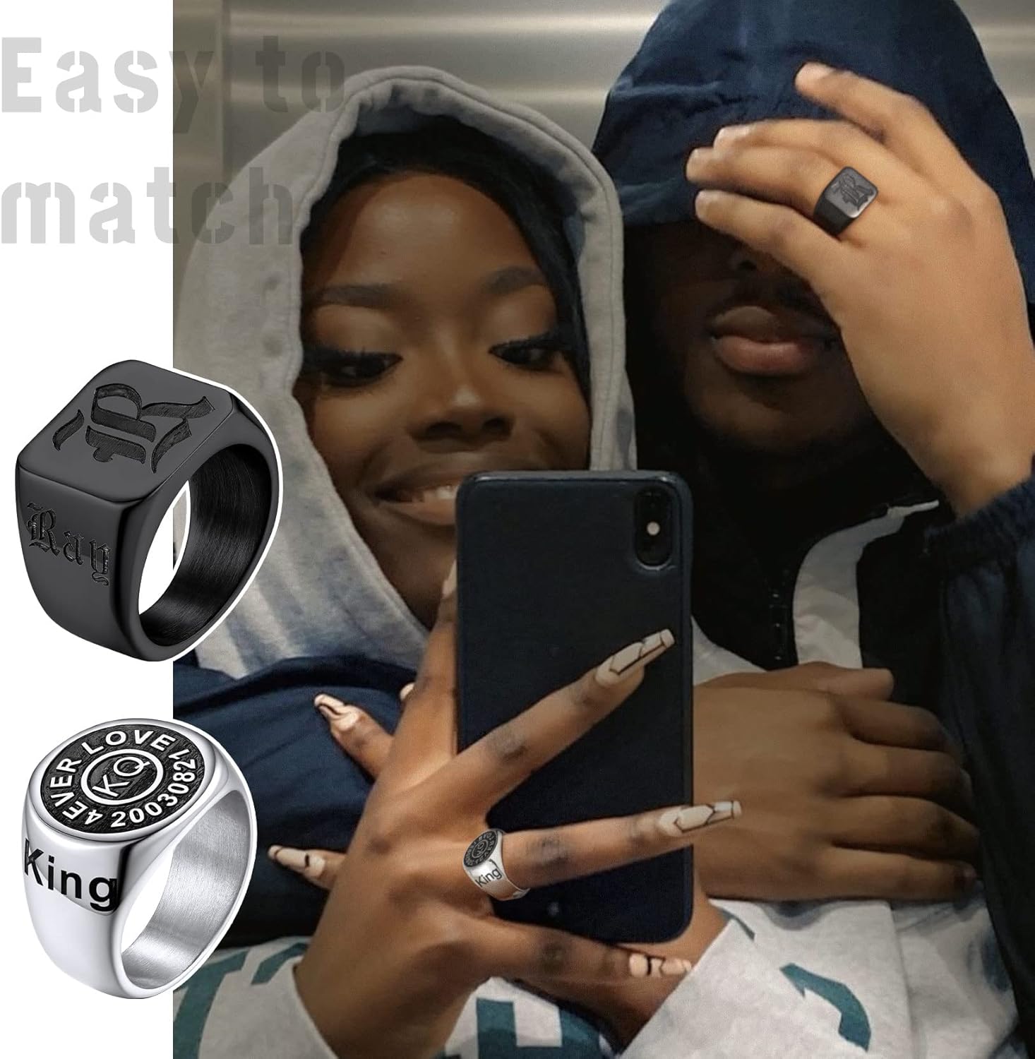 KeyStyle Custom Signet Rings for Men, Stainless Steel Personalized Engraved Pinky Ring for Women, Cool Ring Biker Rings Gifts for Father Husband Mother Grandfather(Size 7-14)