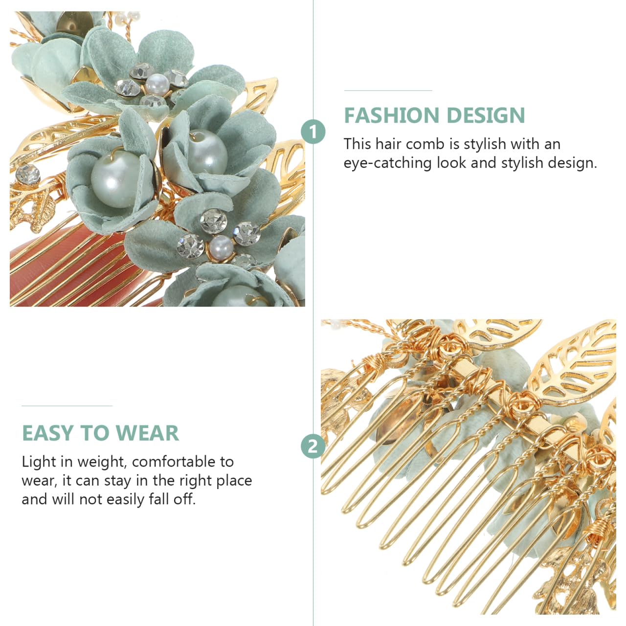Healvian Bridal Hair Combs Sage Green Wedding Hair Comb Slide for Women Pearl Rhinestone Headpiece - Image 4