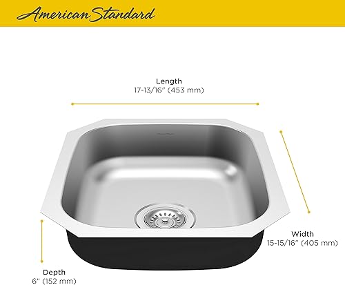 Miniatura 2 de American Standard 18SB6181600S.075 Portsmouth - Fregadero de cocina de acero inoxidable con cuenco individual ADA de 18 x 16 pulgadas, 18 x 16