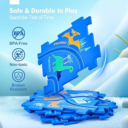 Miniatura 7 de Puzzle Racer - Juego de pistas de coche para niños de 3 años, rompecabezas de dinosaurio, juego de autos de pista para niños de 3 a 5 años con coche