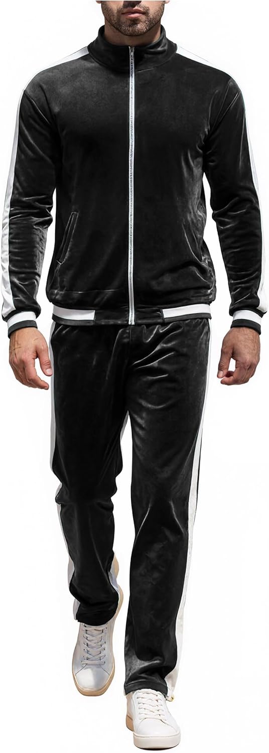 RPOVIG Velour Tracksuit Sweatsuit Velvet:Men's Jogging track suit 2 Pieces Set Zip Up Sweatshirts Jacket Pants With Pockets - Image 5