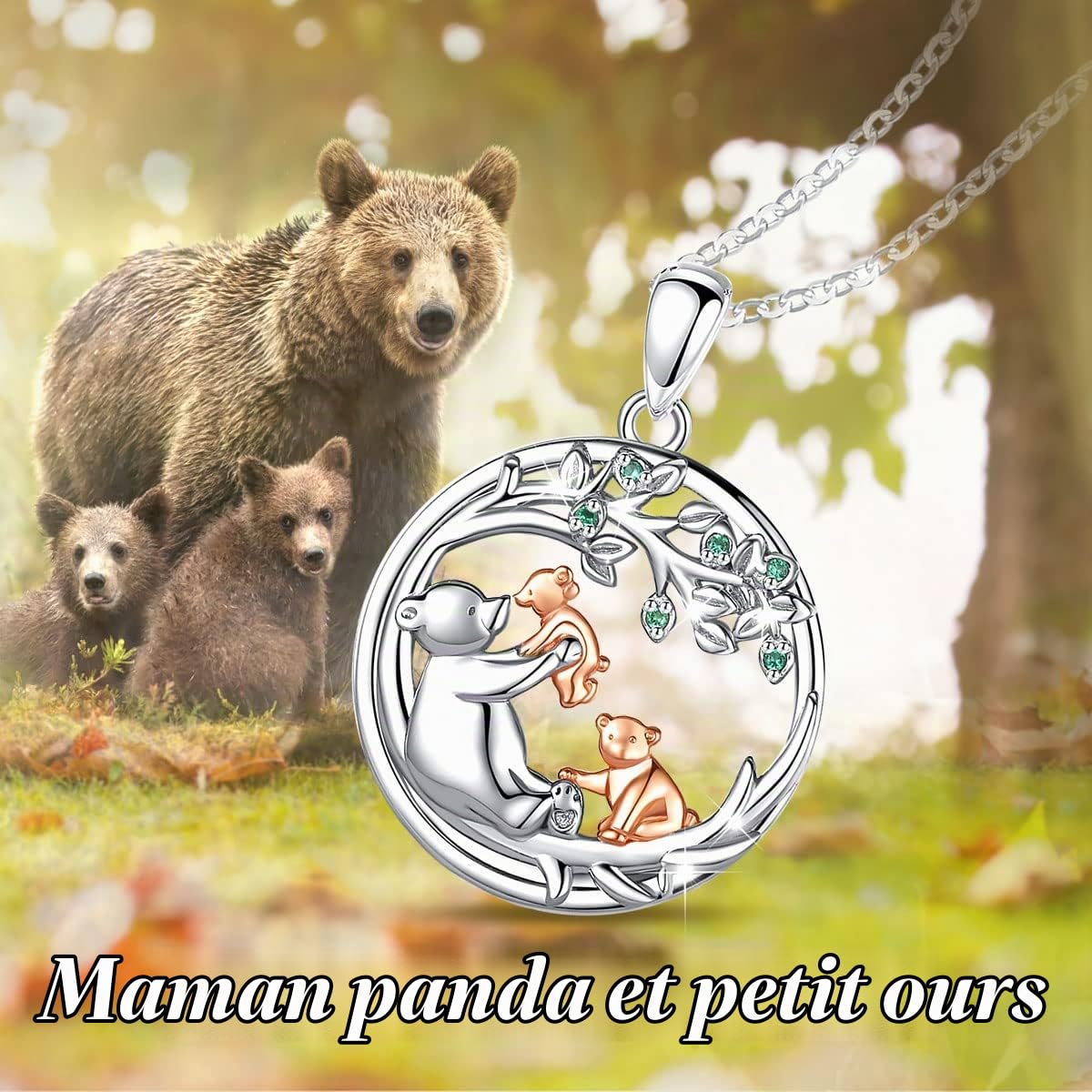 Collier pour Mère et Enfant en Argent Sterling 925 pour Femme, Renard/éléphant/Rhinocéros/Panda/Girafe/Ours/Flamant Rose, Cadeau de Bijoux pour la Fête des Mères, 45,7 cm