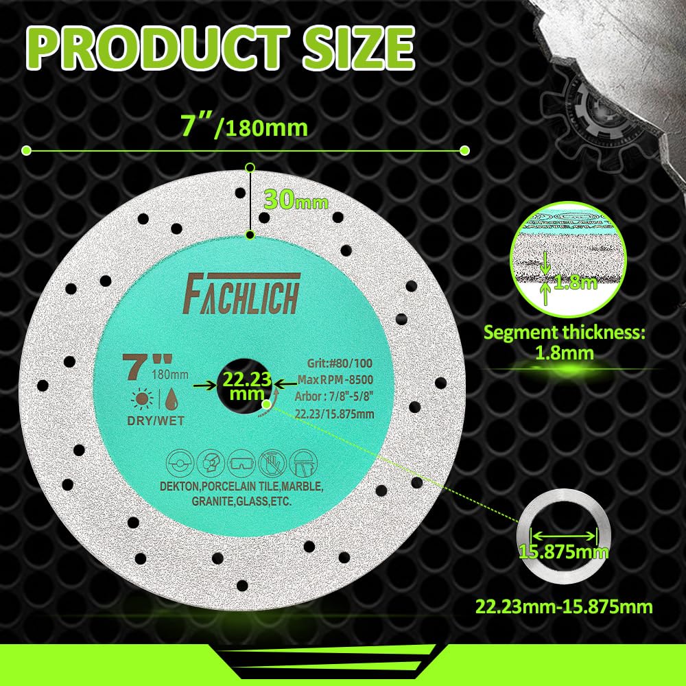 Rock Slab Grinding Disc - 7inch Glass Cutting Discs 3pcs, Granite Cutting Blade, Diamond Grinder Wheel Cutting Blade for Rock Slab, Stone, Tile, Marble, Granite, Glass Diamond Saw Blades