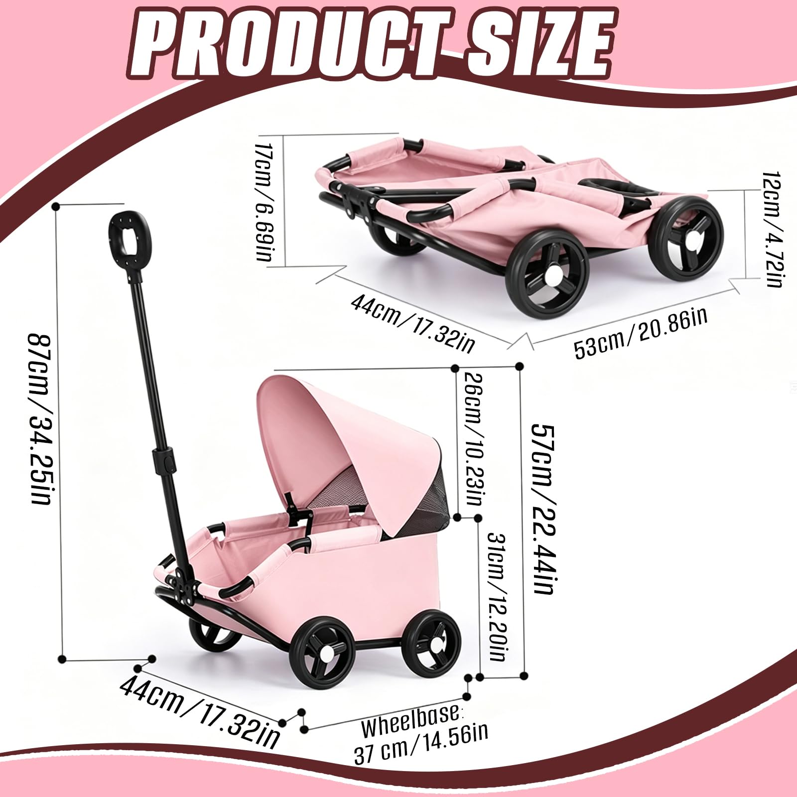 Carrito para Perros Plegable, Cochecito para Mascotas 4 Ruedas con Barra de Empuje Ajustable Diseño Abierto Cojín Bolsa de Almacenamiento