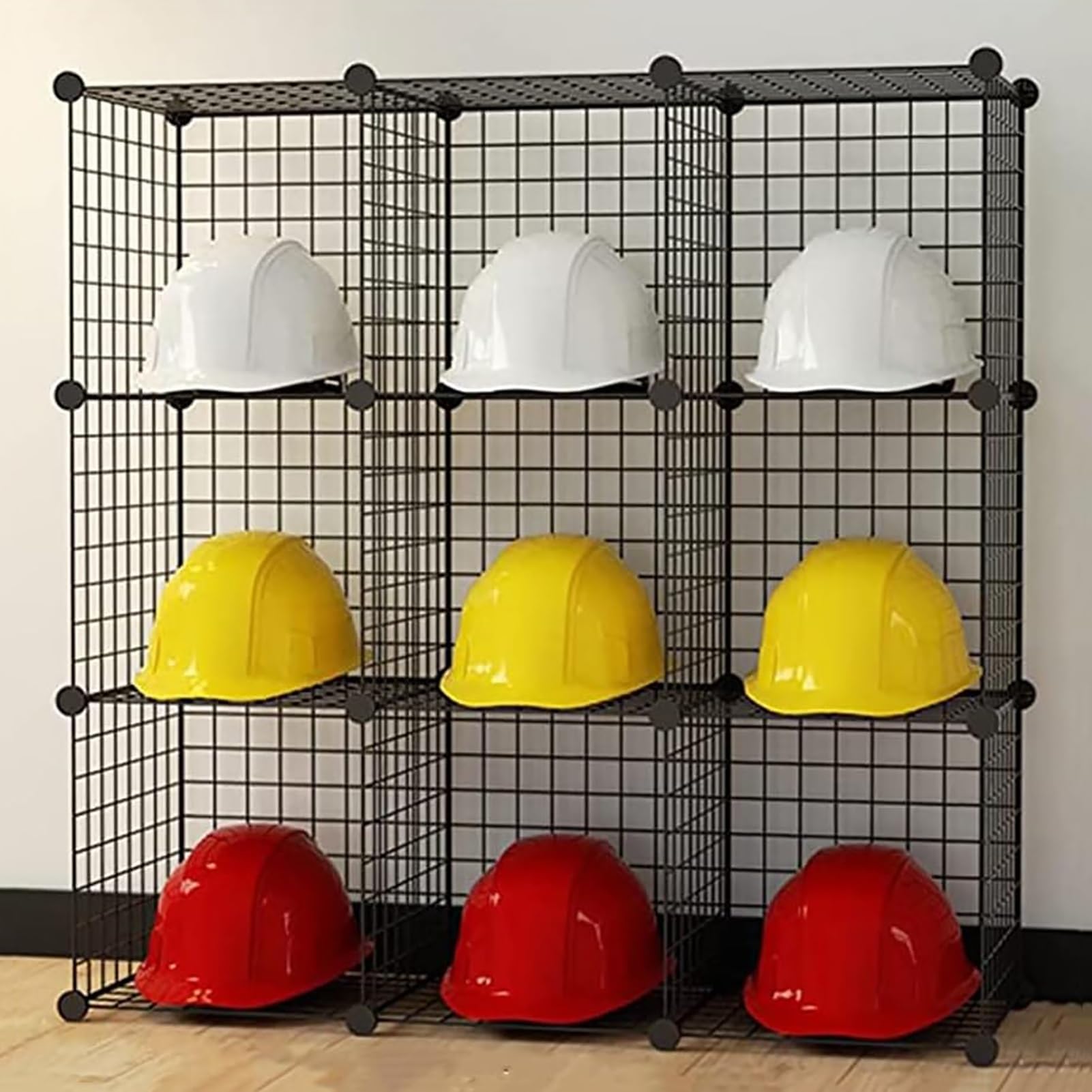 Motorcycle Helmet Rack Stackable Modular Shelves Wire Metal Grids Helmet Display Heavy Duty Metal Helmet Hanger Floor Standing Helmet Holder Organizer, for Construction Site, Workshop