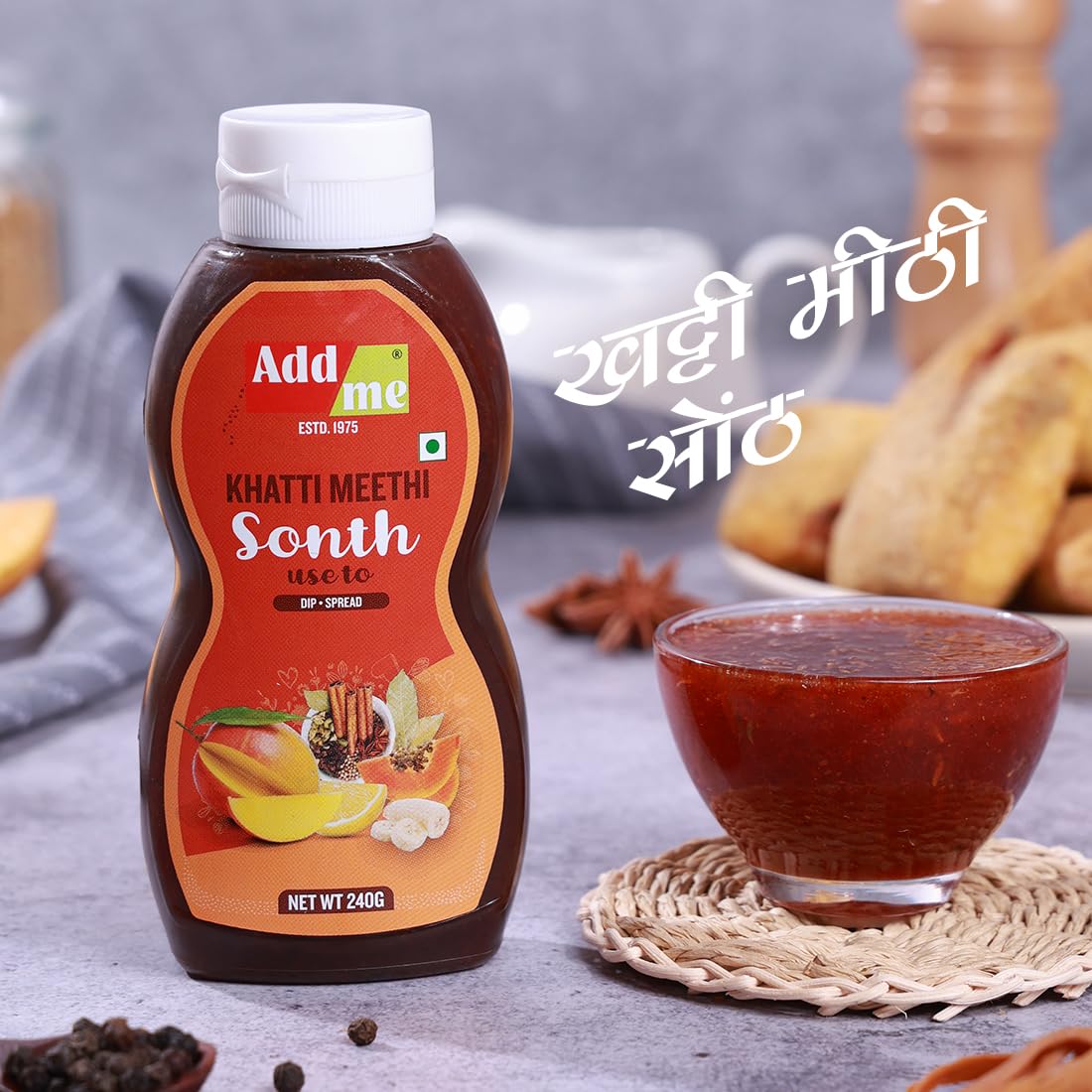 Add me Khatti Meethi Sonth 240G, Pudina Chutney 210G, Combo Pack of 2, red & green, coriander pudina chutneys, imli mango chutney 450 grams