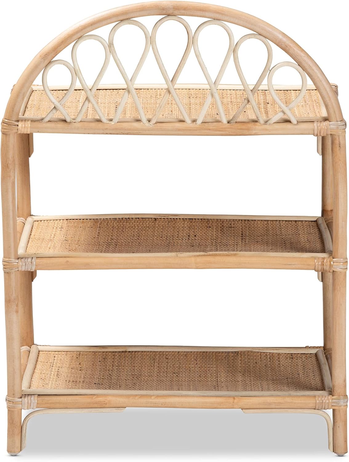 bali & pari Redell Modern Bohemian Natural Rattan 3-Tier Display Shelf