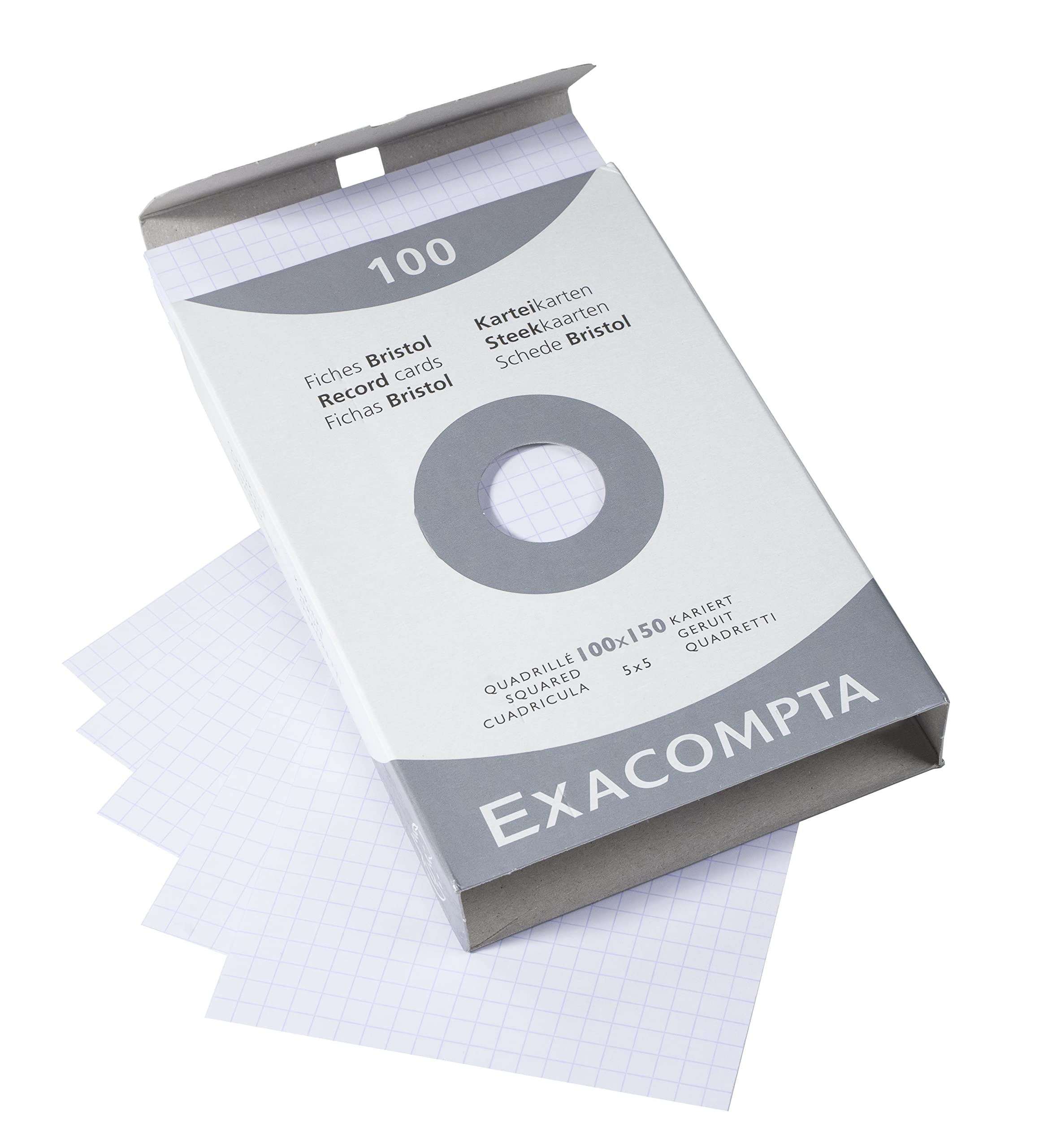 Exacompta Pack Essentiel 3 Étuis 100 fiches bristol quadrillées 5x5 non perforées 100 x 150 mm blanc