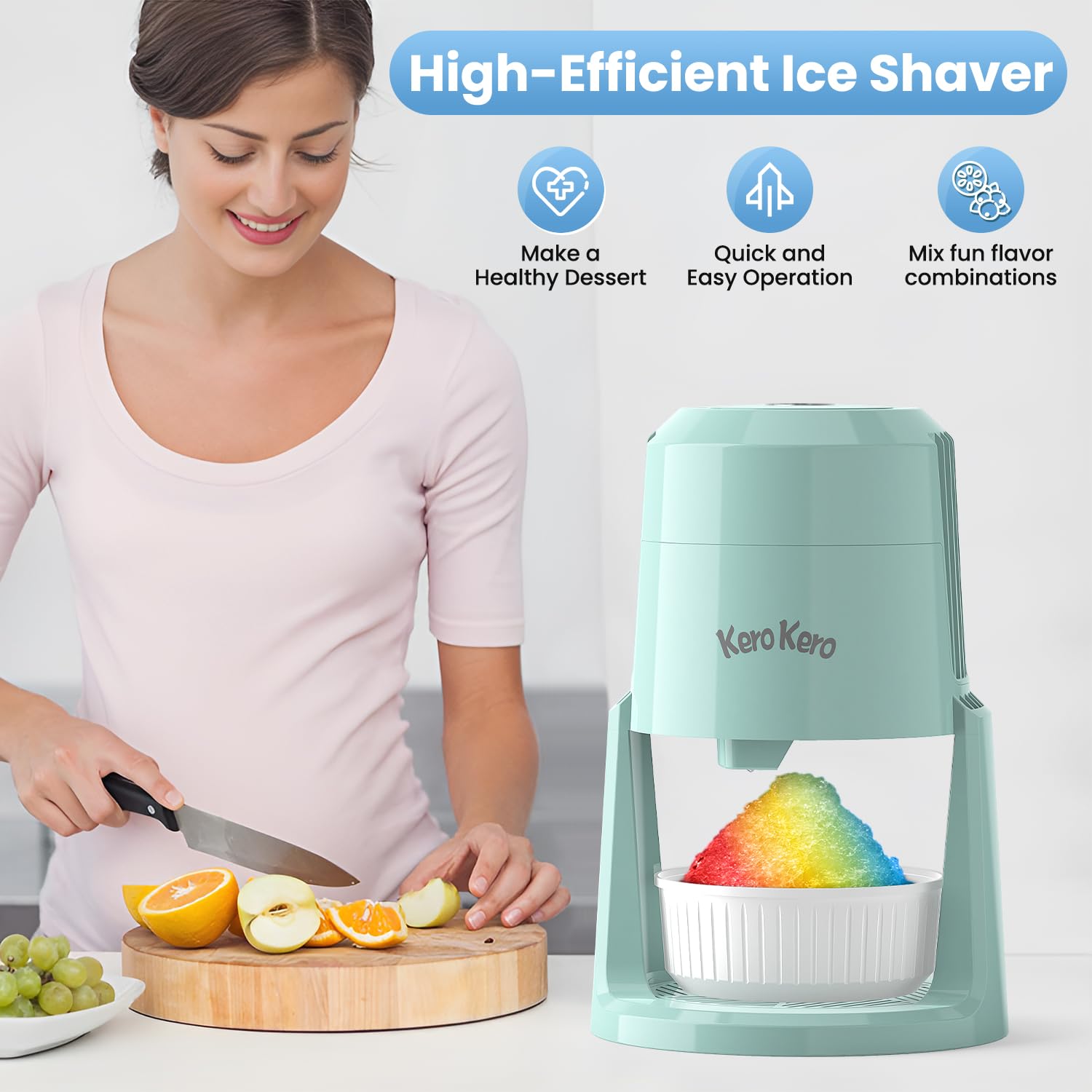 Professional Shaved Ice Machine: RX03 Electric Snow Cone Maker & ICEE Machine for Home, 60W Power, 120V Universal Voltage, Create Fluffy Ice Snow Cones, Slushies and Frozen Treats-Green (Green)