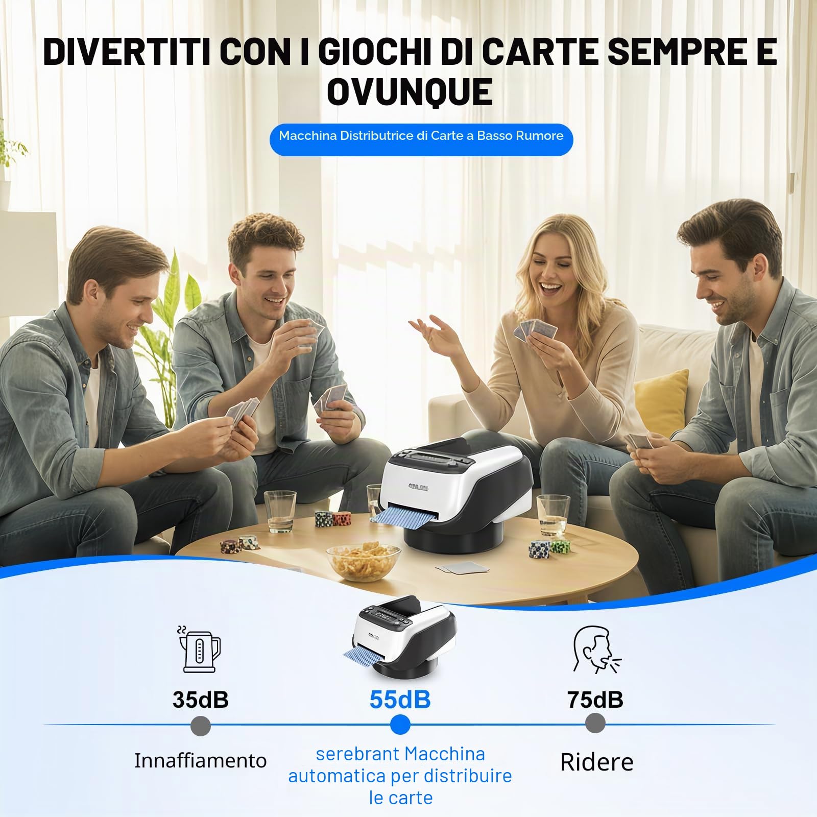 Distributore Automatico di Carte, Distributore Carte da Gioco Automatico, Rotazione 360° per 1-8 Giocatori, 1-4 mazzi, Macchina Distributore di Carte Ricaricabile e Silenzioso per Poker e UNO