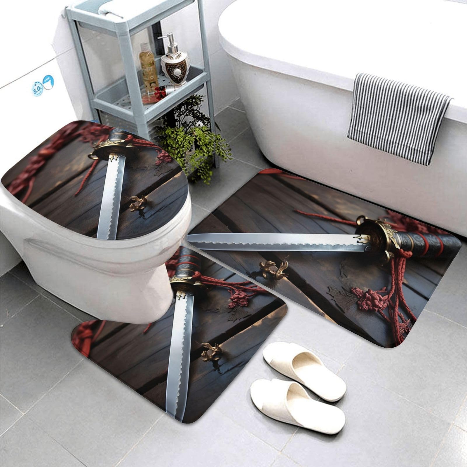 Tapis de salle de bain lot de 3 pour abattant et douche pour des sols toujours secs