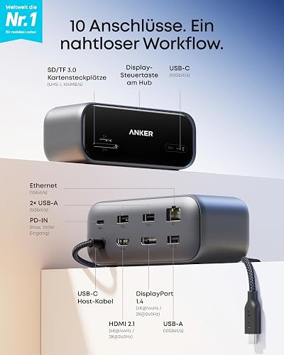 Anker Nano 10in1 USB C Hub, Smart Display Hub, Docking Station Dual Monitor - 2