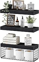 QEEIG Over Toilet Bathroom Shelves Set of 3 - Wall Mounted Floating Storage for Toilet Paper, Towels & Farmhouse Decor, 16 Inch Black