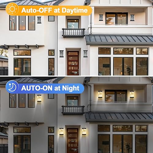 Miniatura 3 de Lámpara exterior del amanecer al anochecer de 800 lúmenes, moderna lámpara exterior con vidrio ondulado y luz brillante, luz LED antioxidante para