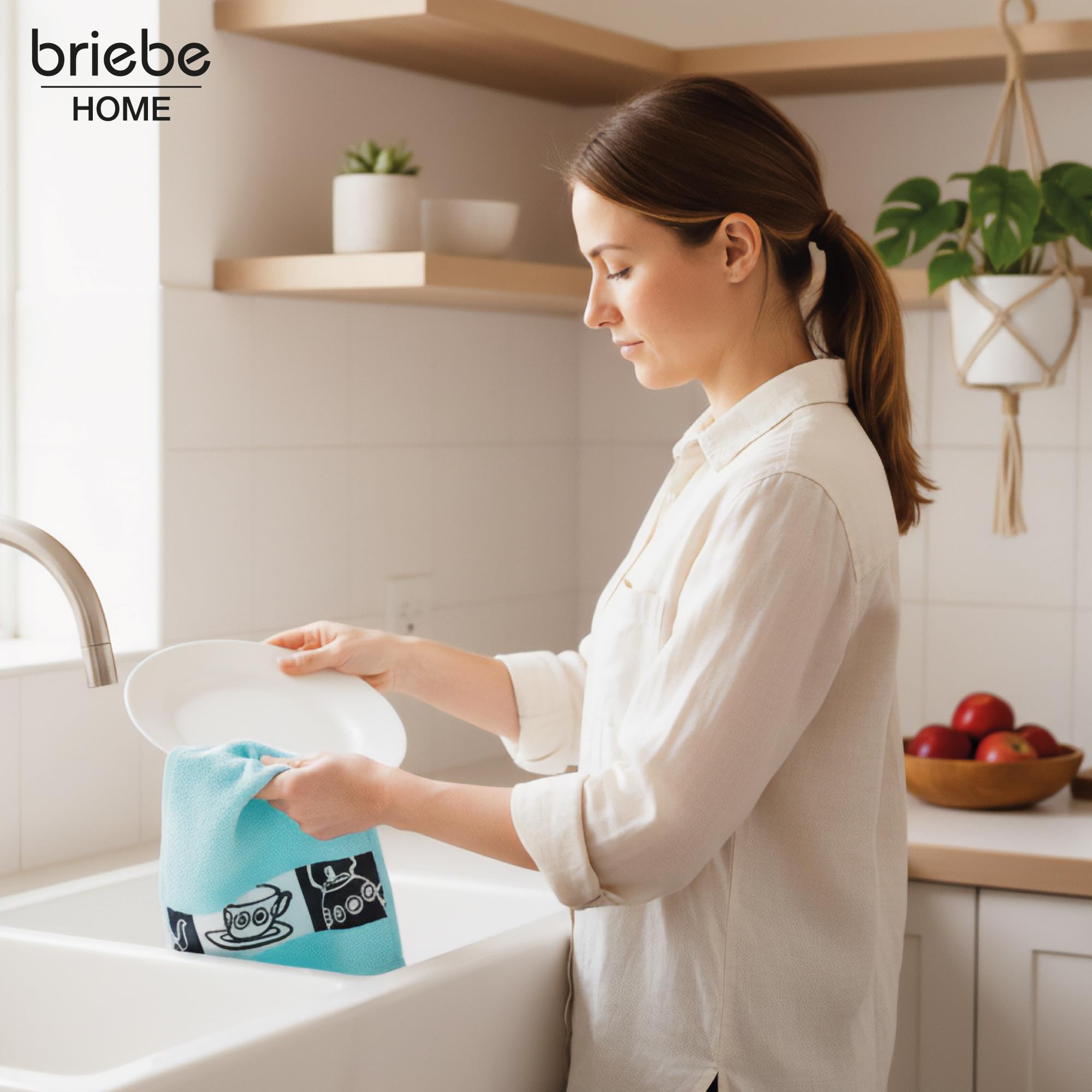 briebe Home 12 Ściereczek Kuchennych Frotte 100% bawełna, 50x45cm, Wykonane w Portugalii, Wielokolorowe z Haftowanym Wzorem, Komplet Miękkich Ściereczek