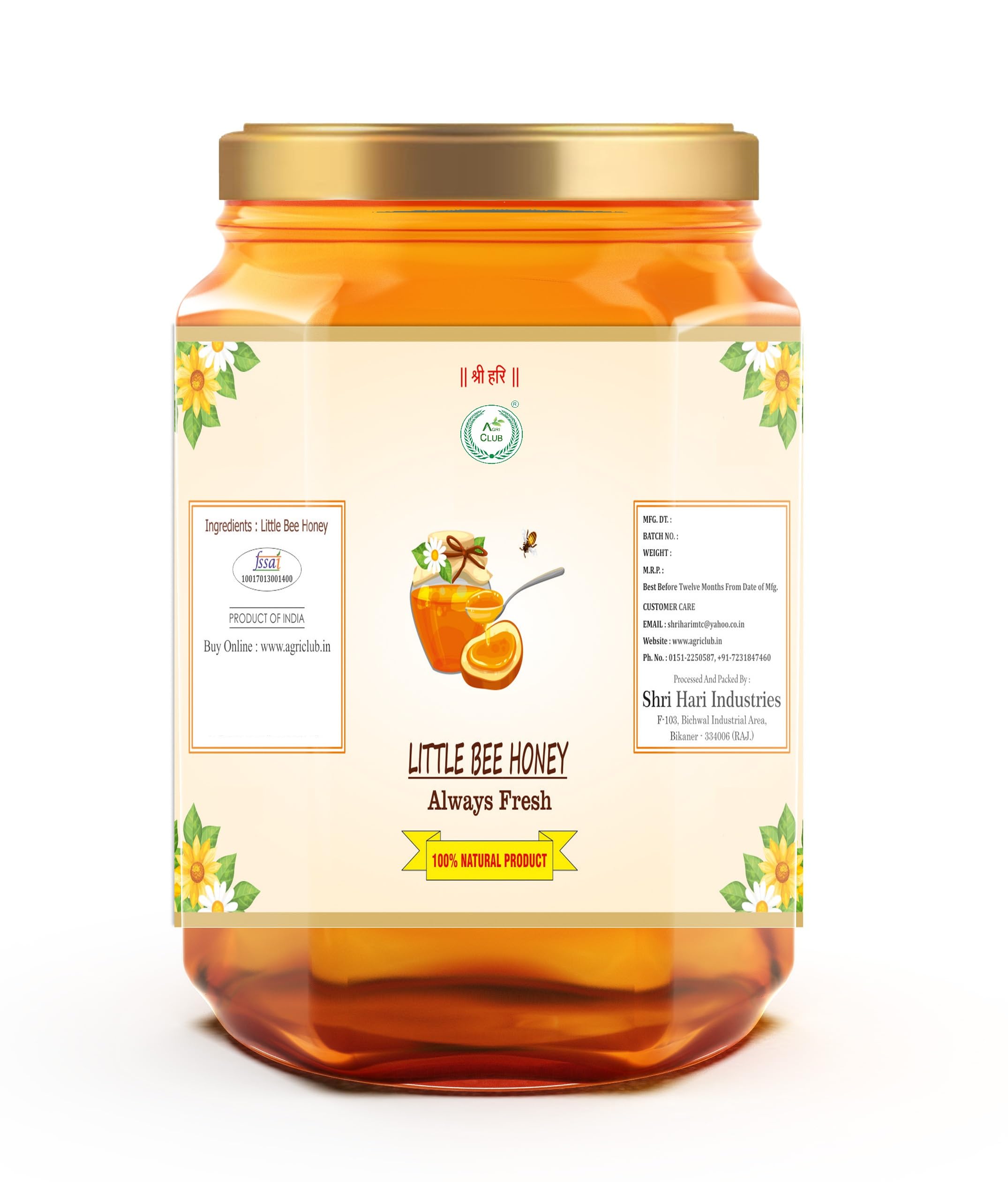 AGRI CLUB Little Bee Honey 500Gm/17.63Oz|Organic Pure&Natural|Raw Unprocessed Unpasteurized Wild Collection Of Honey