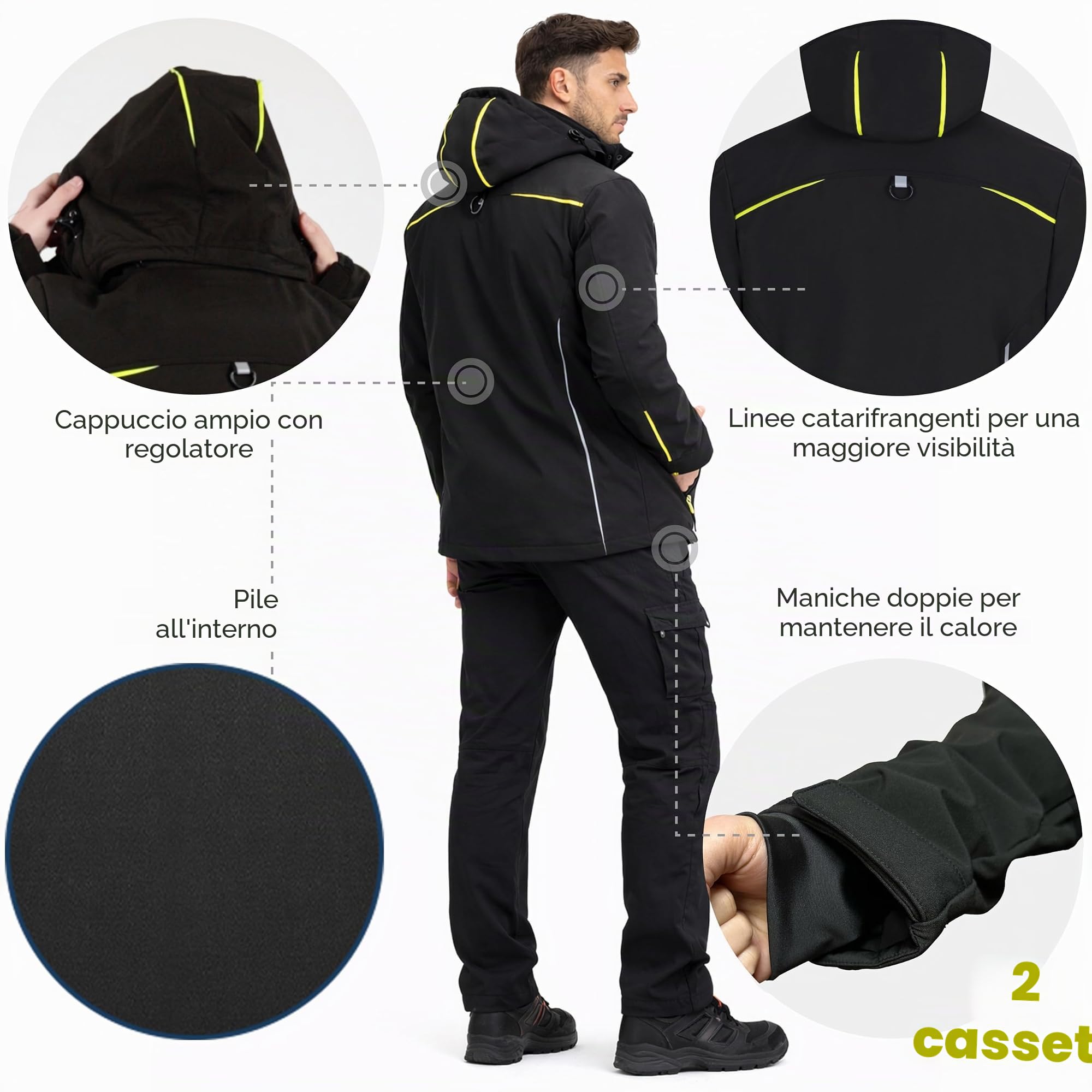 BWOLF CLIFF Giacca Softshell Foderata Giubbotto Uomo Invernale Giacca da Lavoro Uomo Cappotto Invernale da Lavoro Antivento e Impermeabile