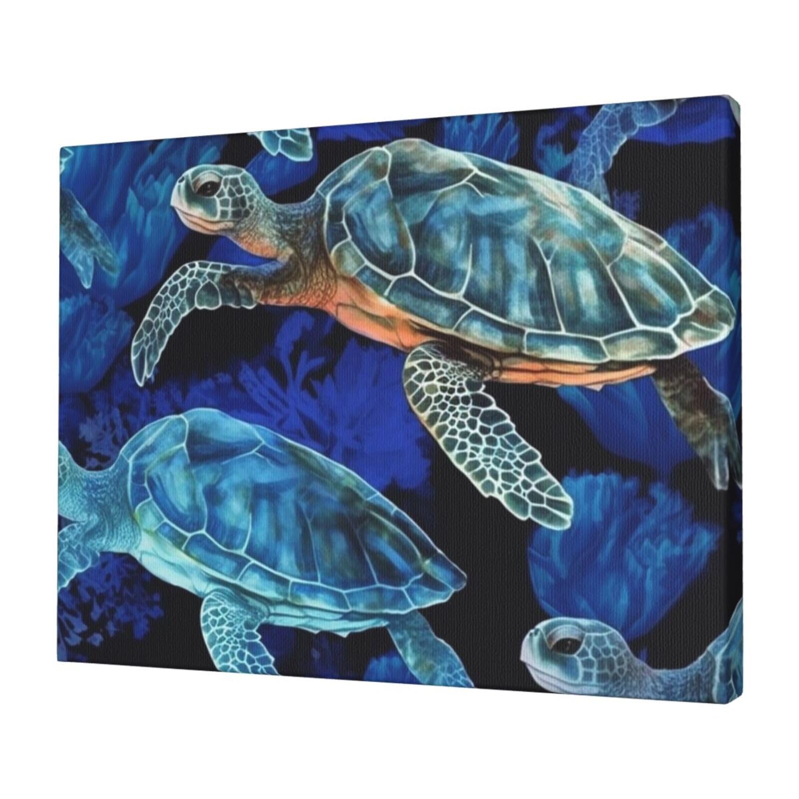 KLOPH Blue sea turtle in ocean Canvas Wall Art for Living Room 12"x16" Modern Artwork Painting for Bathroom Hanging Canvas Prints Aesthetic Wallart for Bedroom Kitchen Office Wall Decor