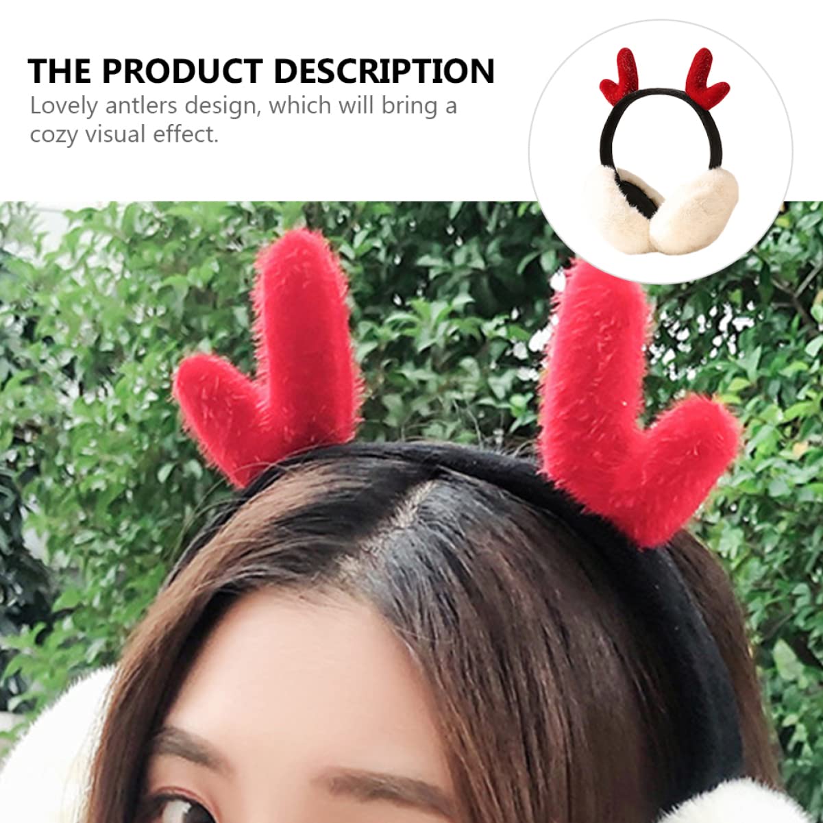 LIOOBO Warm Fleece Headband Ear Warmers for Women Noise Cancelling Winter Earmuffs Girls Antler Decor Ear Cover