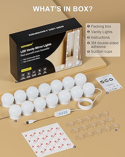 Miniatura 7 de 14 bombillas LED de tocador para espejo, 3000 K, 4000 K, 6500 K y 10 brillo, longitud de cable ajustable, cable USB, luces de espejo Hollywood