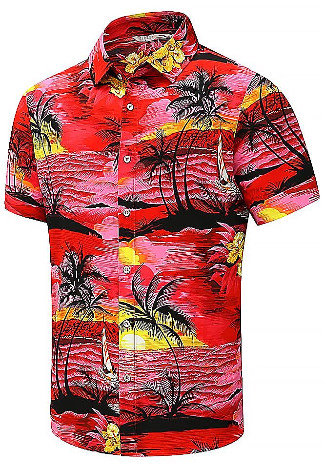 Image of Men's Hawaiian Shirt Tops Vintage Short Sleeve Button Down Beach Shirt Male Tropical Floral Summer Pullover Party Holiday