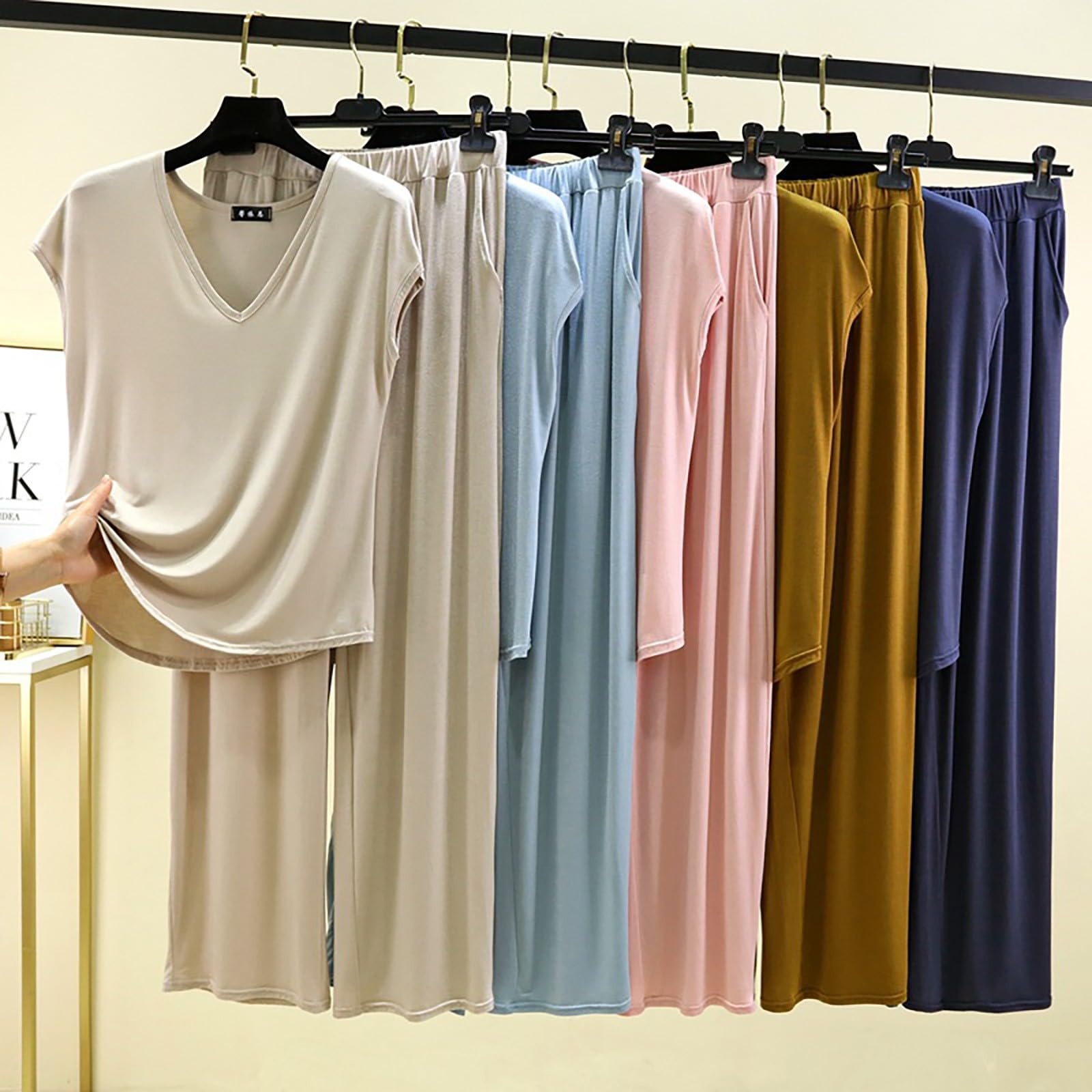 Pijama Mujer Verano Algodón Largo,Conjunto Lencería Satén Mujer Caraco Short