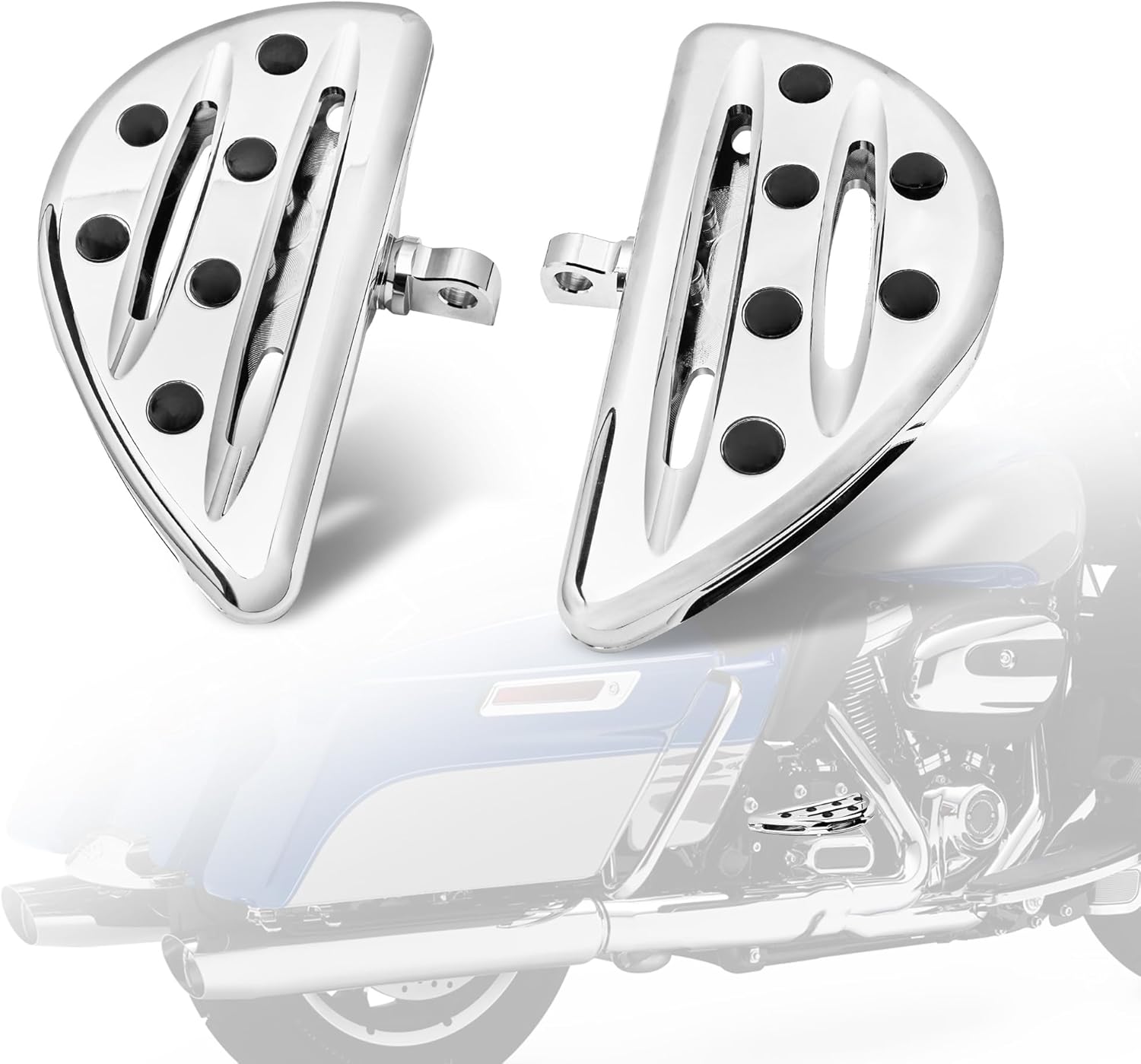 Goldfire Rear Passenger Large Floorboards Foot Pegs Bat Shape Footboards Motorcycle Accessories Compatible with Harley Sportster 883 1200 XL Touring Street Glide Electra Glide Softail Dyna, Black