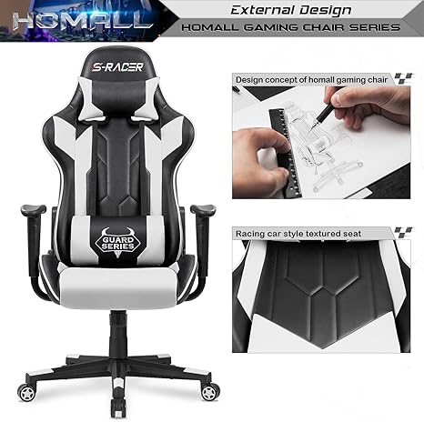 Homall Gaming Stuhl Racing Burostuhl Sracer Computer Schreibtisch Stuhl Hohe Ruckenlehne Leder Chefsessel Ergonomisch Verstellbar Weiss Amazon De Kuche Haushalt Wohnen