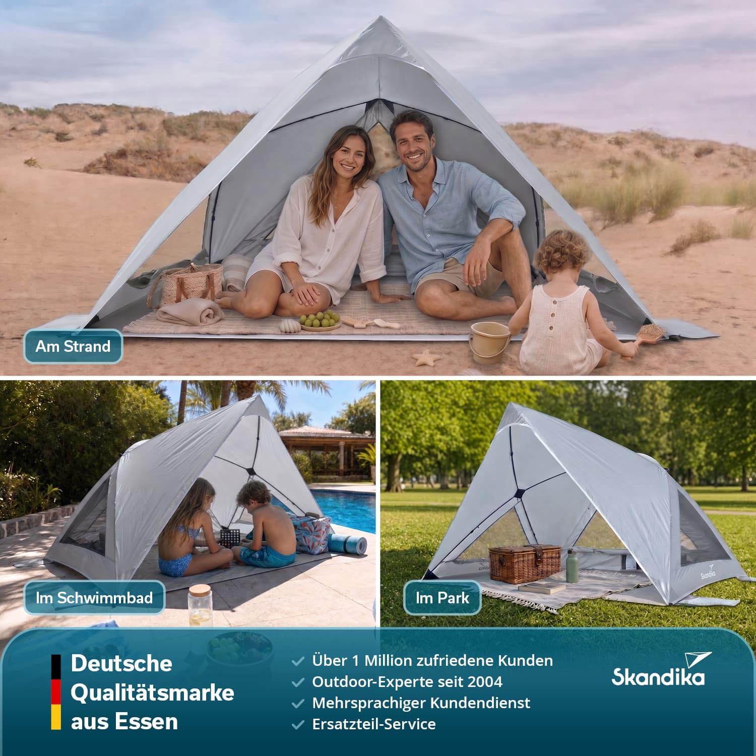 Skandika Strandmuschel Selka Quick-Start | Strandzelt Ultraleicht, UV-Schutz 80+, Windschutz, Sonnenschutz, Sichtschutz, Quick-Up, Sandheringe | Strand Zelt groß, kompakt, für Familie, Kinder