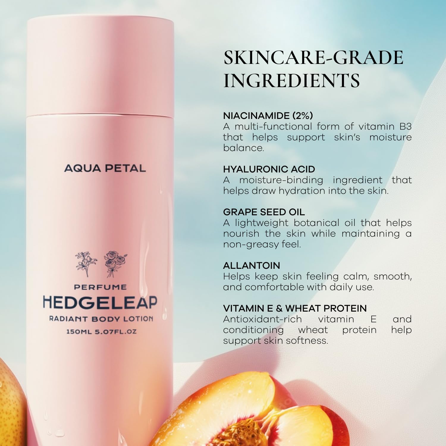 Scented Body Lotion – Fragrance Moisturizer Cream Hydrating Formula Fruity-Floral Perfume Scent | 2% Niacinamide & Hyaluronic Acid | Aqua Petal, 150 ml - Image 5