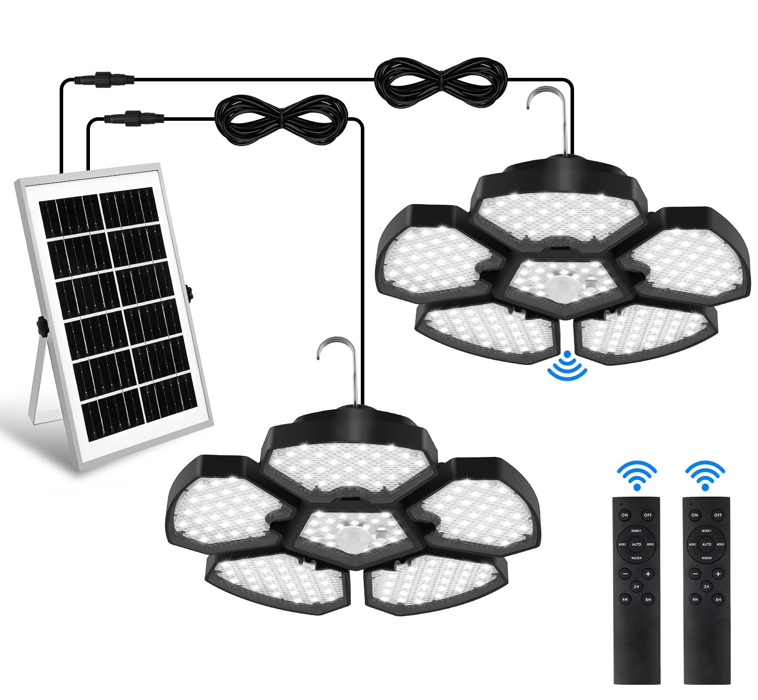 T-SUNiceM Solar Schuppen Licht Indoor Outdoor mit Bewegungsmelder & Fernbedienung, 1200LM 156LED, IP65 Wasserdicht, 5 Modi & Timer, Tagfahrlicht für Garage, Scheune, Pavillon, Terrasse, Garten