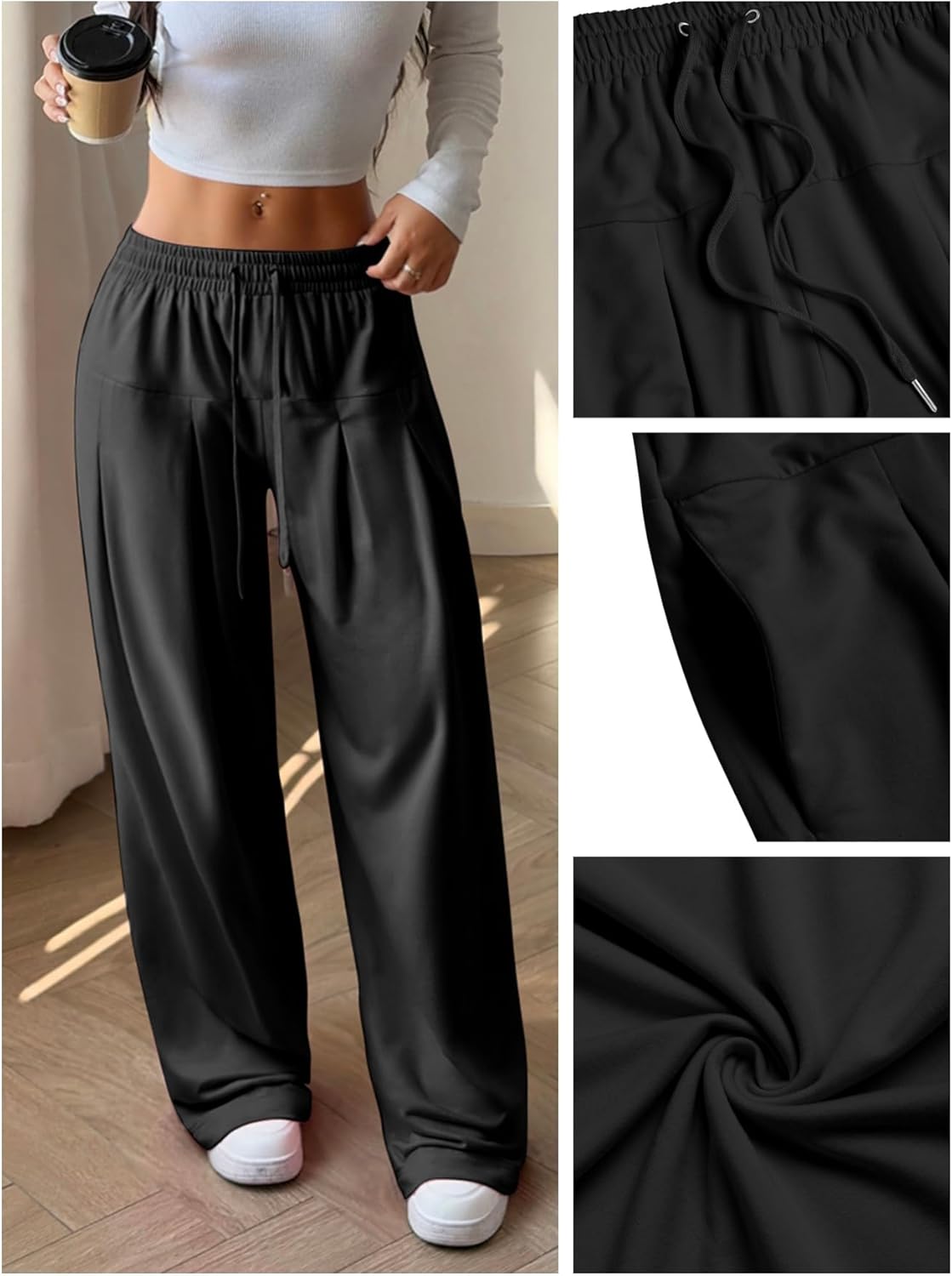 ZAFUL Womens Wide Leg Drawstring Sweatpants Spring Baggy Lounge Travel Pants Fashion Outfits 2026 Joggers Clothes - Image 4