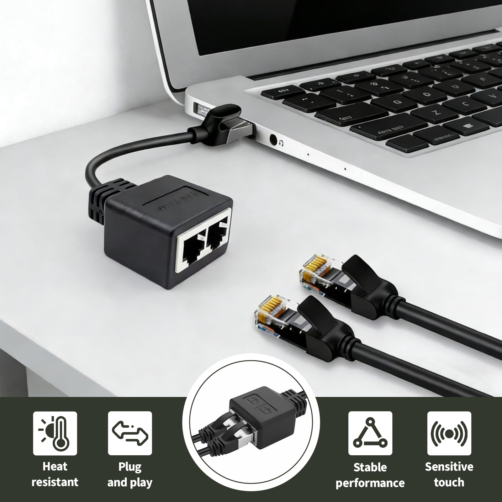 2 Stück RJ45 Splitter Kompatibel mit Cat5 Cat5e Cat6 Cat7, LAN Ethernet Extender, RJ45 Netzwerkadapter 1 auf 2 Ethernet LAN Verteiler, Adapter männlich zu 2 weiblich Router TV PC Modem Netzwerkgeräte