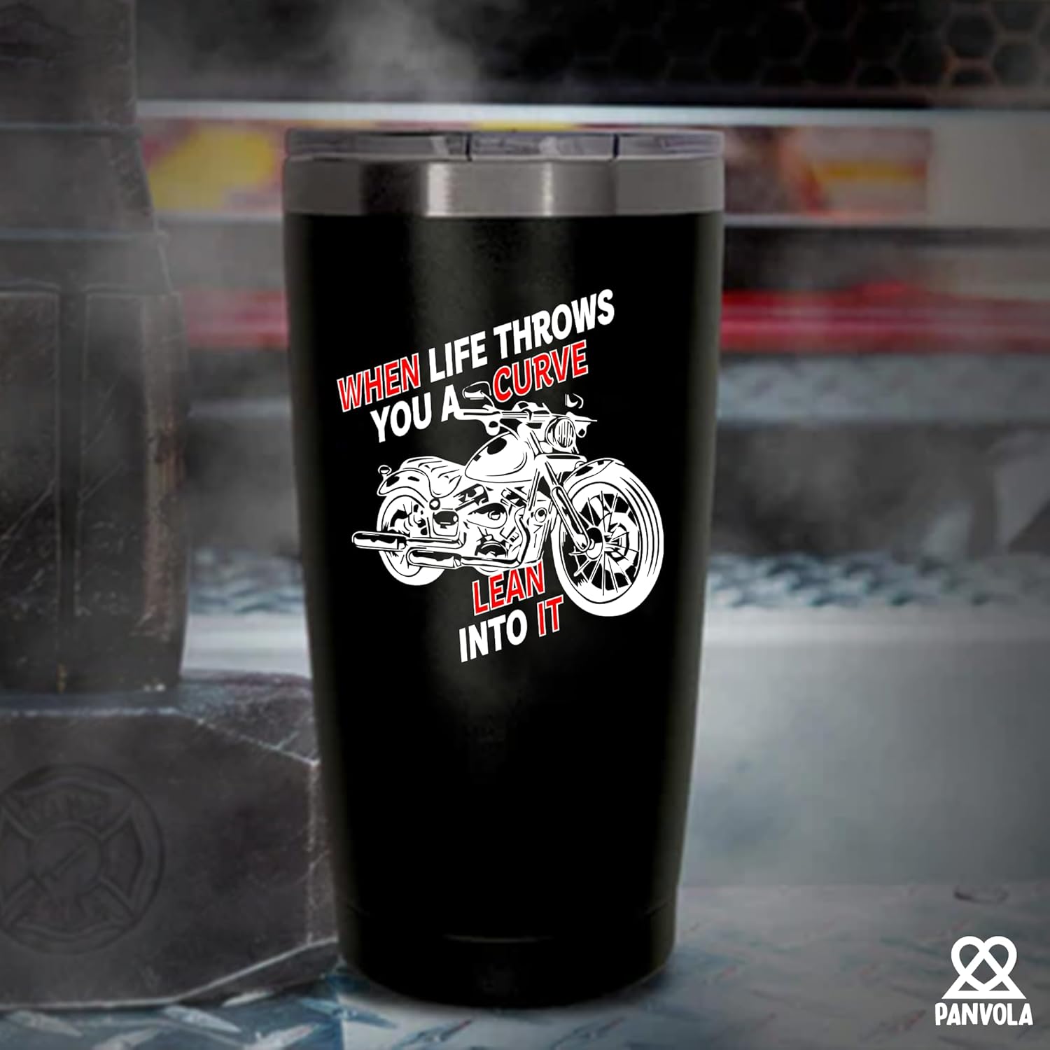 When Life Throws You a Curve Lean Into It Motorcycle Motorcyclist Gift Vacuum Insulated Tumbler Biker Rider For Dad Husband Boyfriend Uncle Stainless Steel Tumbler with Lid and Straw 20 oz Black - Image 7
