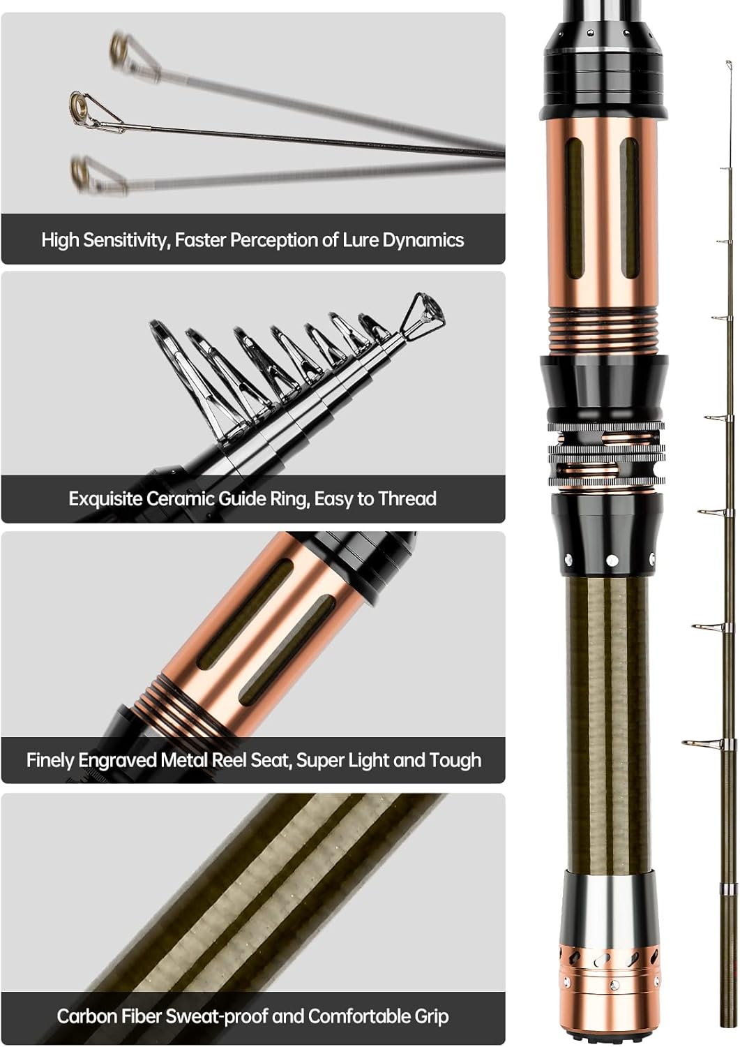 Fishing Pole Kit 6.89ft Carbon Fiber Telescopic Fishing Rod and Reel Combo with Spinning Reel Tackle Box Lures Hooks Line Bag Fishing Pole Combo Set for Beginner Adult Saltwater Freshwater - Image 2