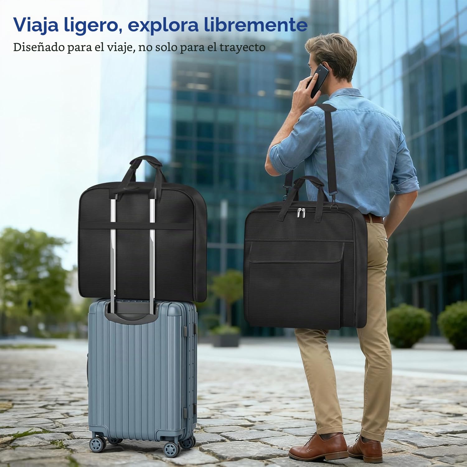 MISSLO Funda para Trajes de Viaje para Hombre con Correa para el Hombro, Portatrajes Impermeable de 42" para Mujer, Bolsas para Ropa de Mano 2 en 1 con Bolsillos para Portátil, Funda Colgante para
