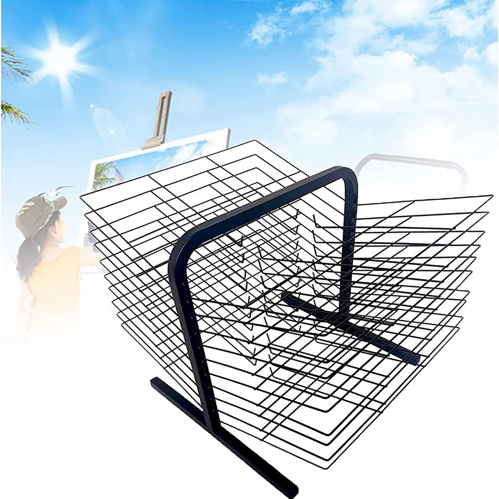 Aioneer Mobile Art Drying Rack,Kid'S Art Drying Rack,Educational Product Drying Rack,Space-Saving/Easy To Use, For A3 Artwork/Painting