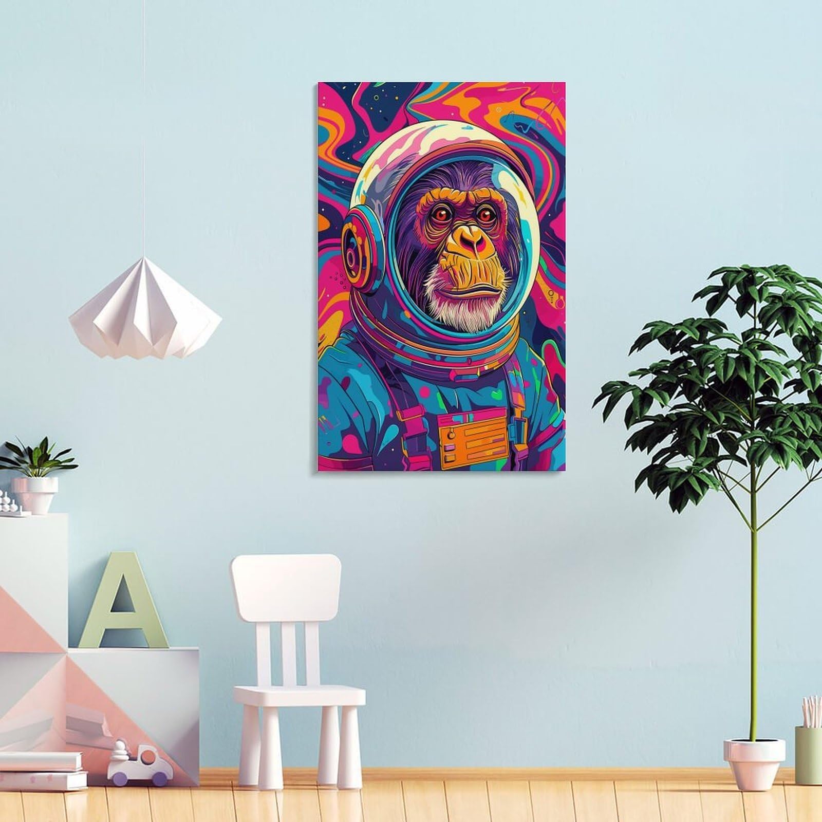 Junmoney Astronaut Space Chimp, Tableau Décoratif Pour Le Salon Et La Chambre D'amis, Art Pour La Décoration Intérieure, 24x36inch(60x90cm)