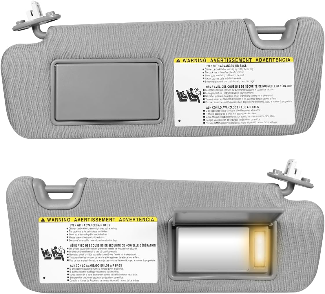 Driver Left & Passenger Right Side Sun Visor Replacement Compatible with Toyota Highlander 2014 2015 2016 2017 2018 2019# 74320-0E074-B0, with Light